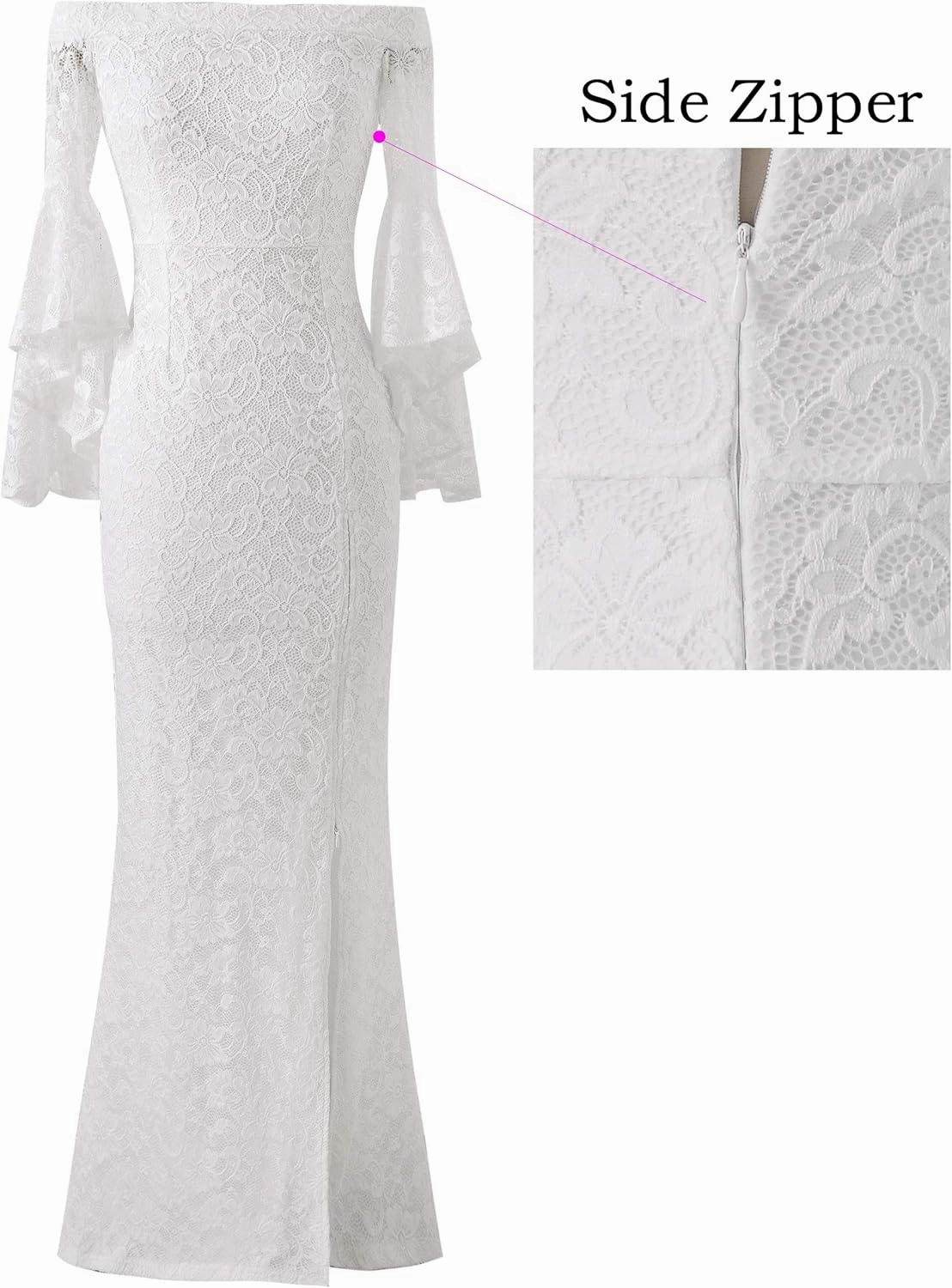 VFSHOW Womens Off Shoulder Bell Sleeve Formal Evening Wedding Party Maxi Dress