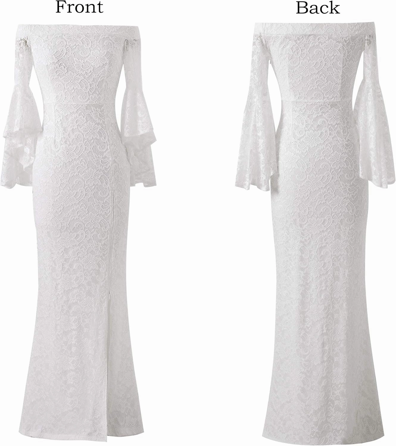 VFSHOW Womens Off Shoulder Bell Sleeve Formal Evening Wedding Party Maxi Dress