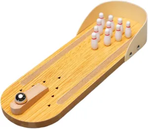 VICASKY Wood Mini Bowling Ball Boys and Girls' Interactive Desktop Game Set for Home Bar School (Log)