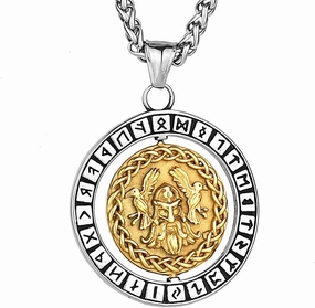 Viking Nordic Raytheon Rune Rotating Men's Fashion Stainless Steel Pendant Necklace Chain
