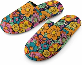 Vintage Colorful Floral Cotton Spa Slippers Lightweight Memory Foam Anti-skid Indoor House Shoes Slip-On Slippers