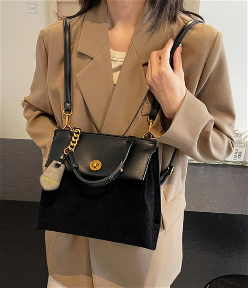 Vintage Suede Tote Bag Large Top Handle Handbags Zipper Duble Adjustable Shoulder Strap Hobo Underarm Bag Purses