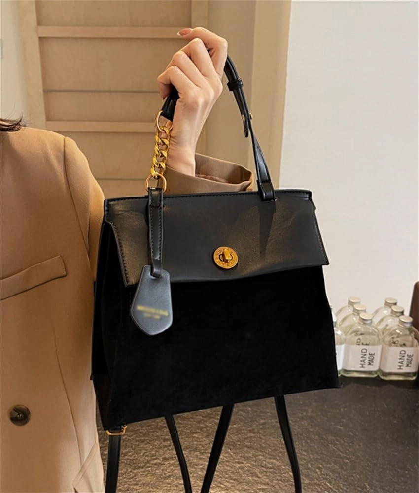 Vintage Suede Tote Bag Large Top Handle Handbags Zipper Duble Adjustable Shoulder Strap Hobo Underarm Bag Purses