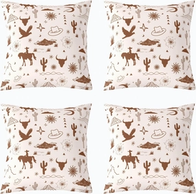 Vintage Western Pack of 4 Throw Pillow Covers 20x20 Inch Cowgirl Western Pillow Covers for Girls Women Retro Wild Horse Bull Skull Eagle Cushion Covers Cowboys Desert Brown Cushion Cases
