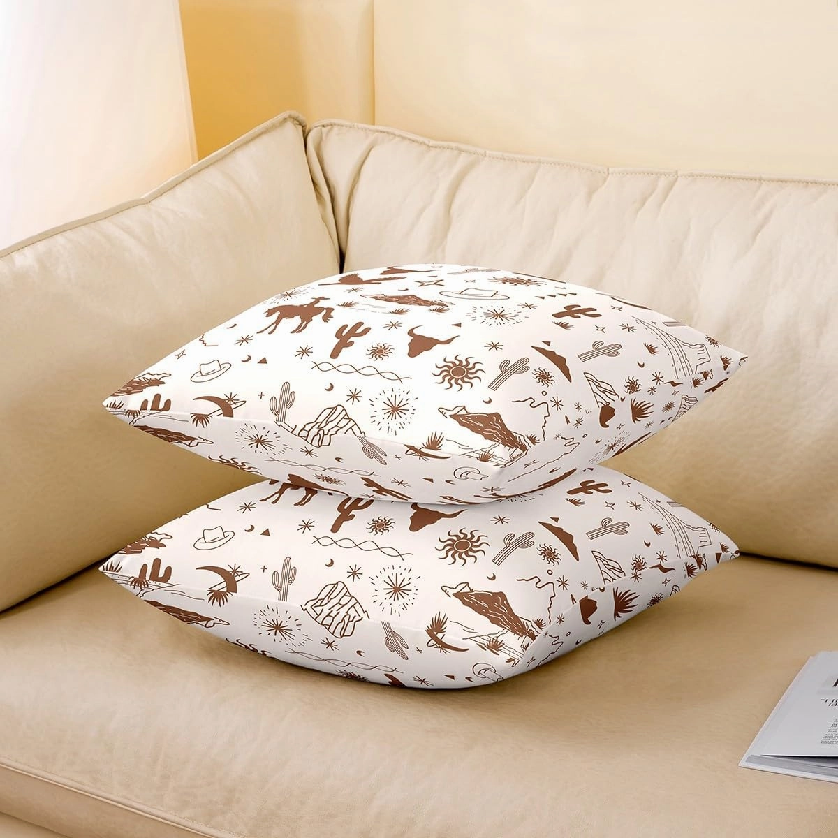 Vintage Western Pack of 4 Throw Pillow Covers 20x20 Inch Cowgirl Western Pillow Covers for Girls Women Retro Wild Horse Bull Skull Eagle Cushion Covers Cowboys Desert Brown Cushion Cases