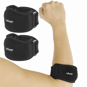 Vive Tennis Elbow Brace for Men & Women 2 Pack - Tendonitis Elbow Brace For Bursitis, Golfers Elbow, Medial Epicondylitis, Arthritis & Pain Relief - Arm Support Band, Adjustable Forearm Pain Relief (Black)
