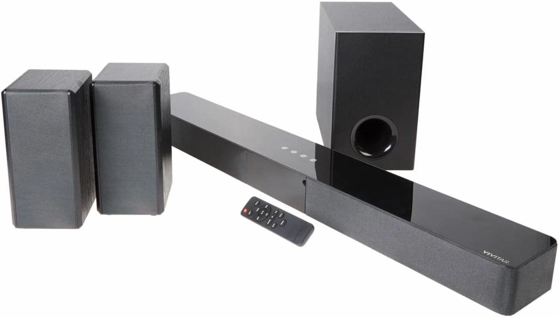Vivitar Home Theater Soundbar System with 2.25” Full Frequency Drivers, 2 Speakers and 6.5” Subwoofer, Works with 4K, 1080p, and Smart TV’s, Bluetooth, HDMI, AUX, USB Compatible, Black