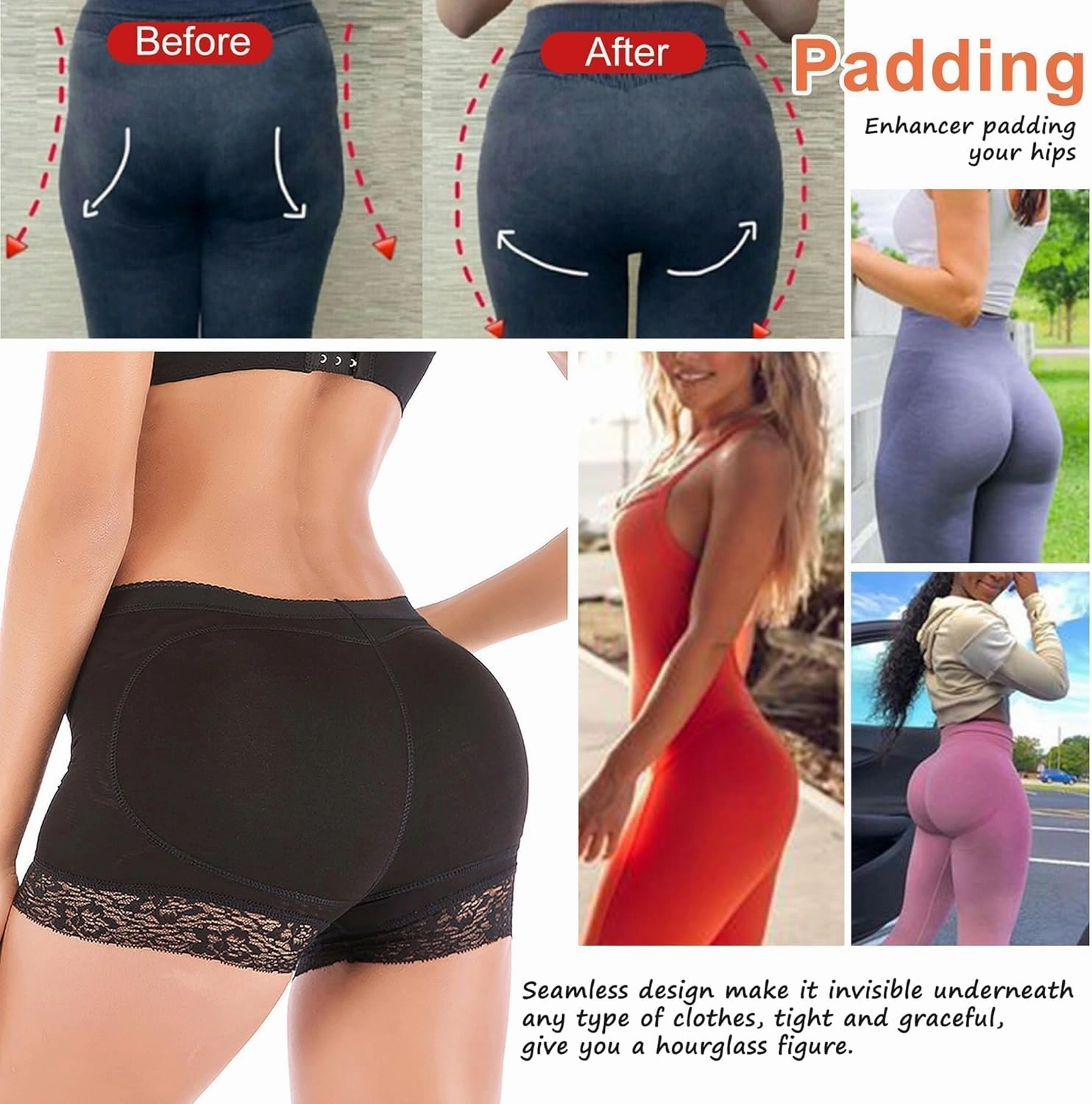 Vorcy Women Butt Pads Fake Butt Lifter Shapewear Padded Panties Hip Enhancer Pads Body Shaper Tummy Control