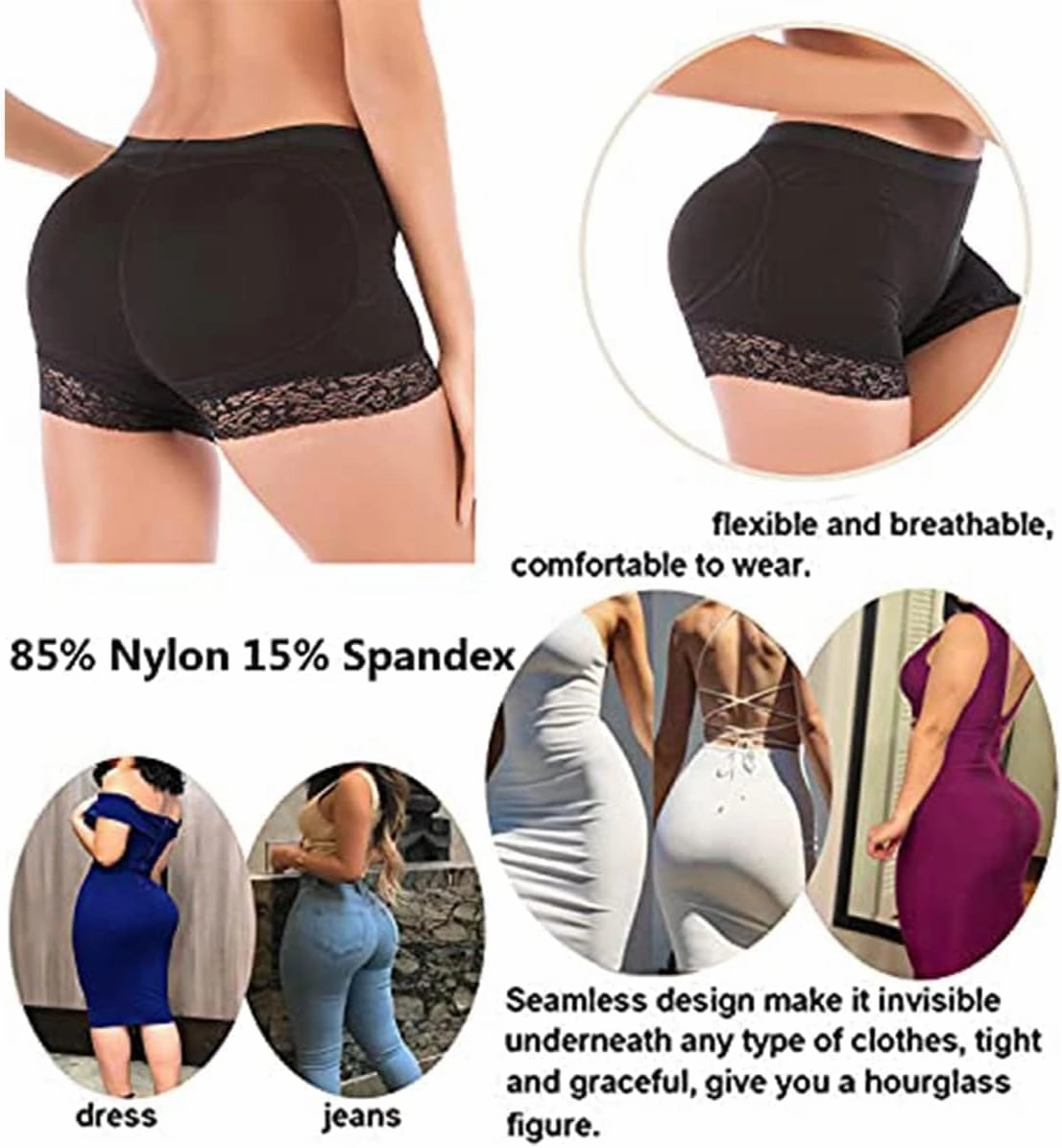 Vorcy Women Butt Pads Fake Butt Lifter Shapewear Padded Panties Hip Enhancer Pads Body Shaper Tummy Control