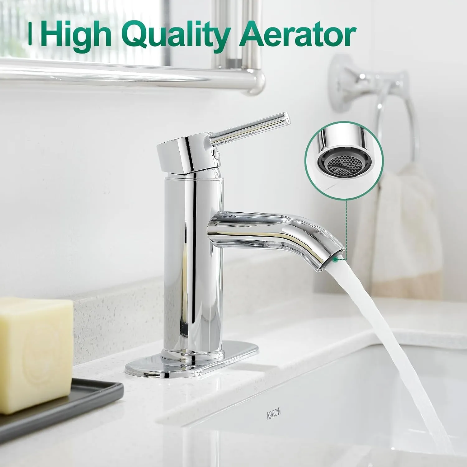 VOTON Modern Bathroom Faucet Chrome Single Handle One Hole Sink Faucet Commercial Lavatory Vanity Sink Faucet with 3/8" Hoses and Deck Plate