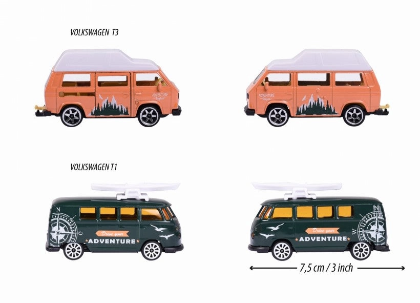 VW The Originals 2 Pieces Set Adventure: Volkswagen T1 and Volkswagen T3 | Majorette