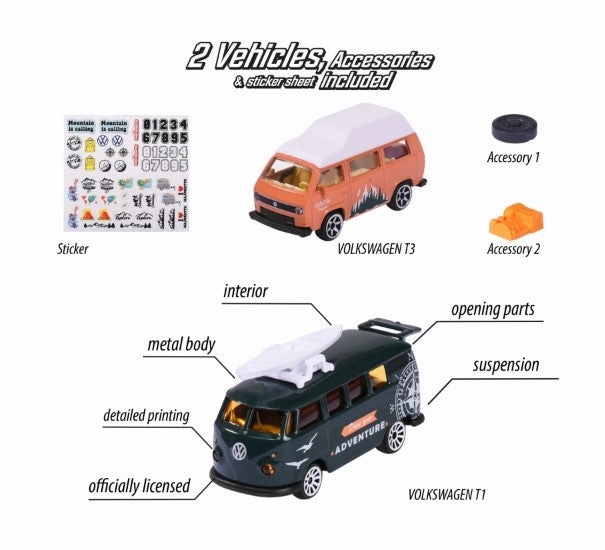 VW The Originals 2 Pieces Set Adventure: Volkswagen T1 and Volkswagen T3 | Majorette