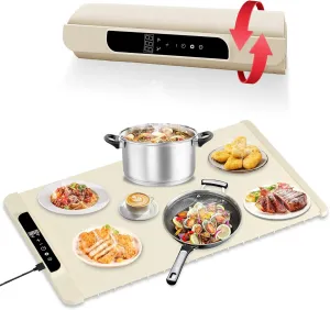 Warming Mat for Food, Electric Warming Tray with 11 Temperature Levels, Silicone Foldable Food Warmer, Portable & Rollable Kitchen Heating Mat, Food Warmer for Parties, Buffets, Travel and Home Use