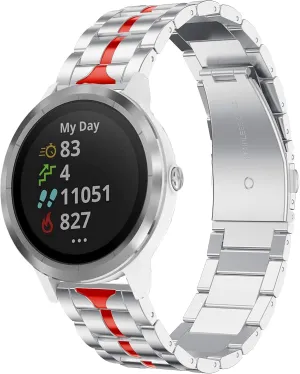 Watch Bands for Garmin Vivoactive 3, 20mm Quick Release Stainless Steel Band for Garmin Forerunner 645/245 Music, Garmin Venu, Garmin Vivomove 3 44mm, Vivomove HR/Luxe/Style 42mm-Silver&Red