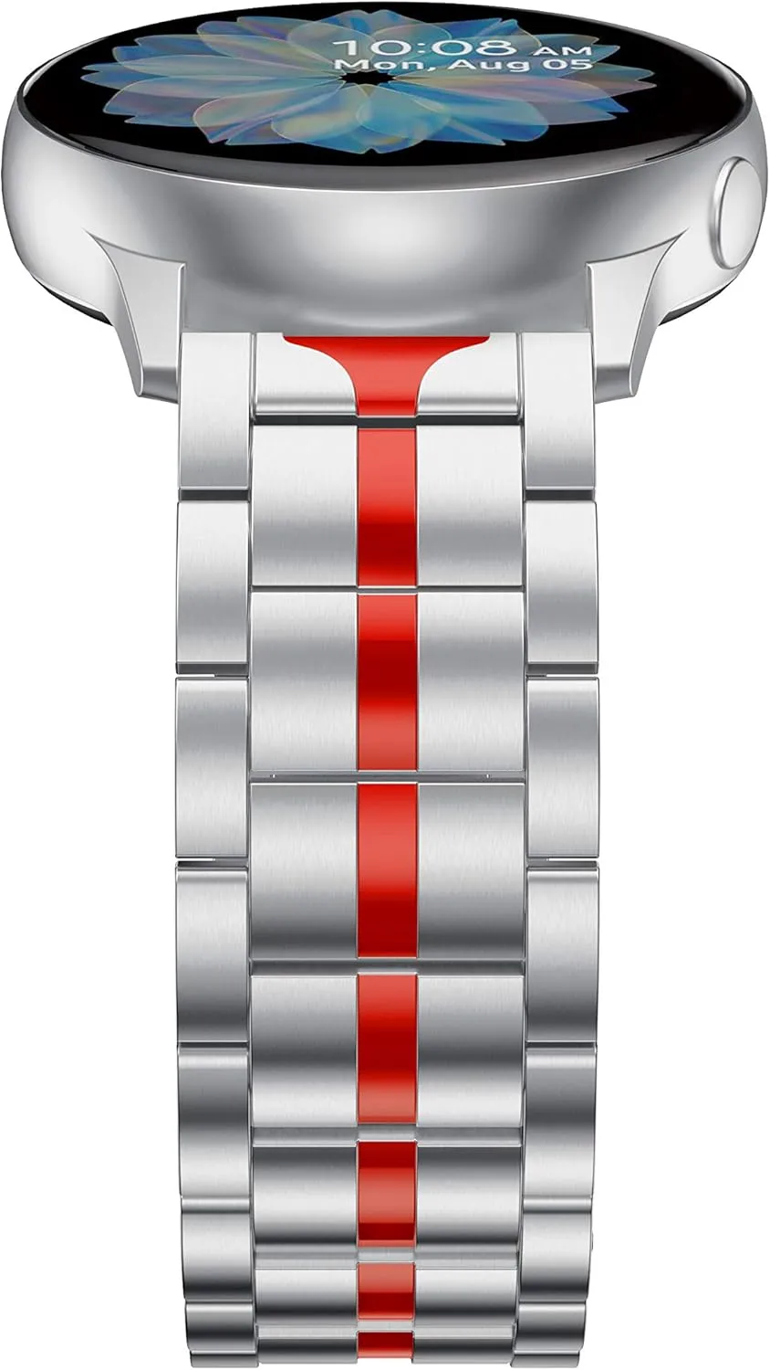 Watch Bands for Garmin Vivoactive 3, 20mm Quick Release Stainless Steel Band for Garmin Forerunner 645/245 Music, Garmin Venu, Garmin Vivomove 3 44mm, Vivomove HR/Luxe/Style 42mm-Silver&Red
