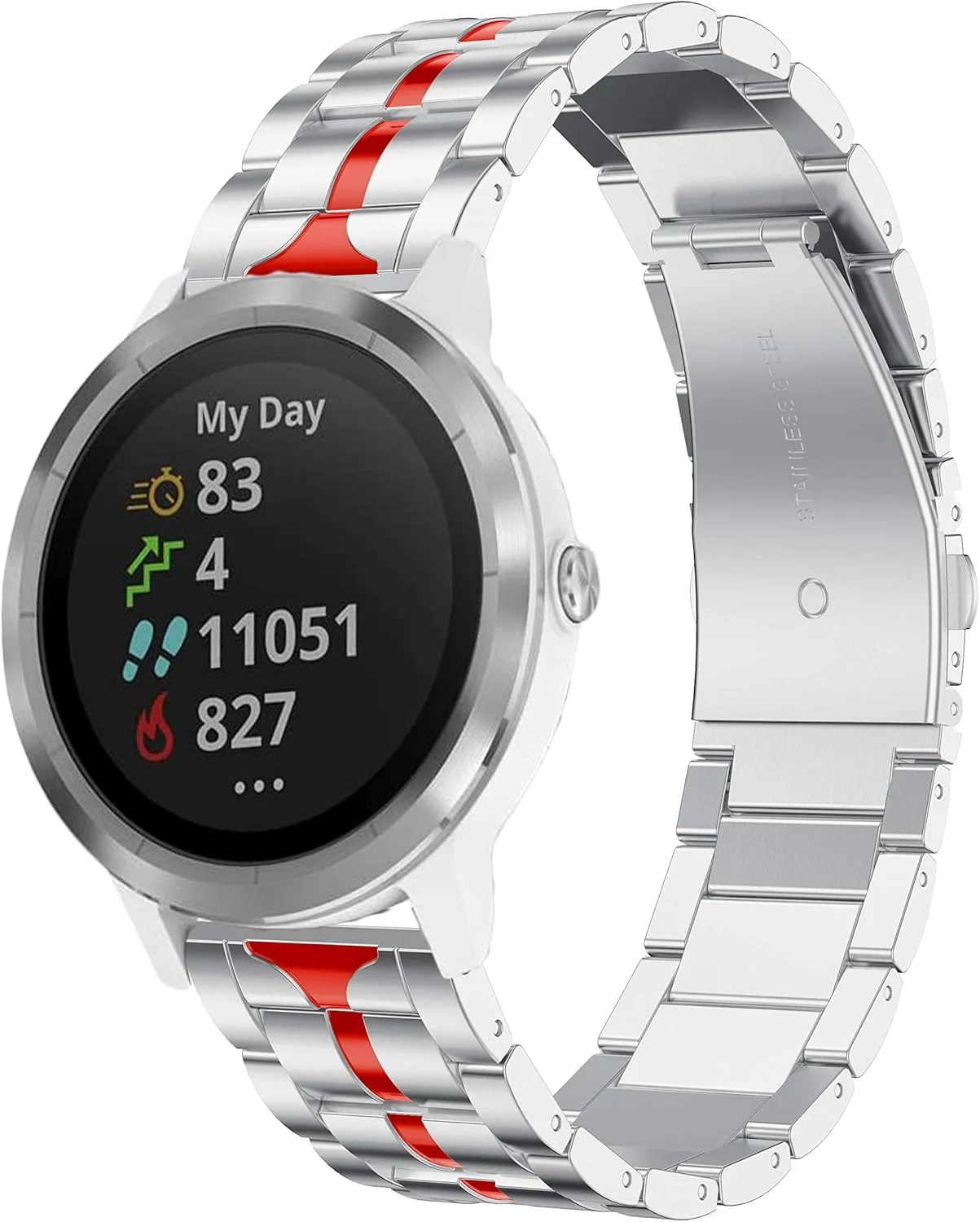 Watch Bands for Garmin Vivoactive 3, 20mm Quick Release Stainless Steel Band for Garmin Forerunner 645/245 Music, Garmin Venu, Garmin Vivomove 3 44mm, Vivomove HR/Luxe/Style 42mm-Silver&Red