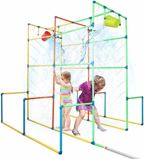 Water Park Sprinkler Toy, Backyard Waterpark with Dump Buckets & Rotating Splash Nozzle Colorful Water Toys Play Water Fun for Kids Outdoor
