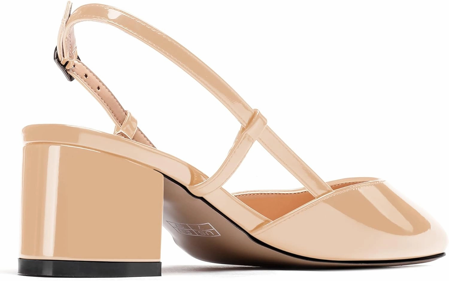 WAYDERNS Women's Ankle Strap Square Toe Block Patent Leather Slingback Chunky Low Heel Pumps Shoes 2 Inch