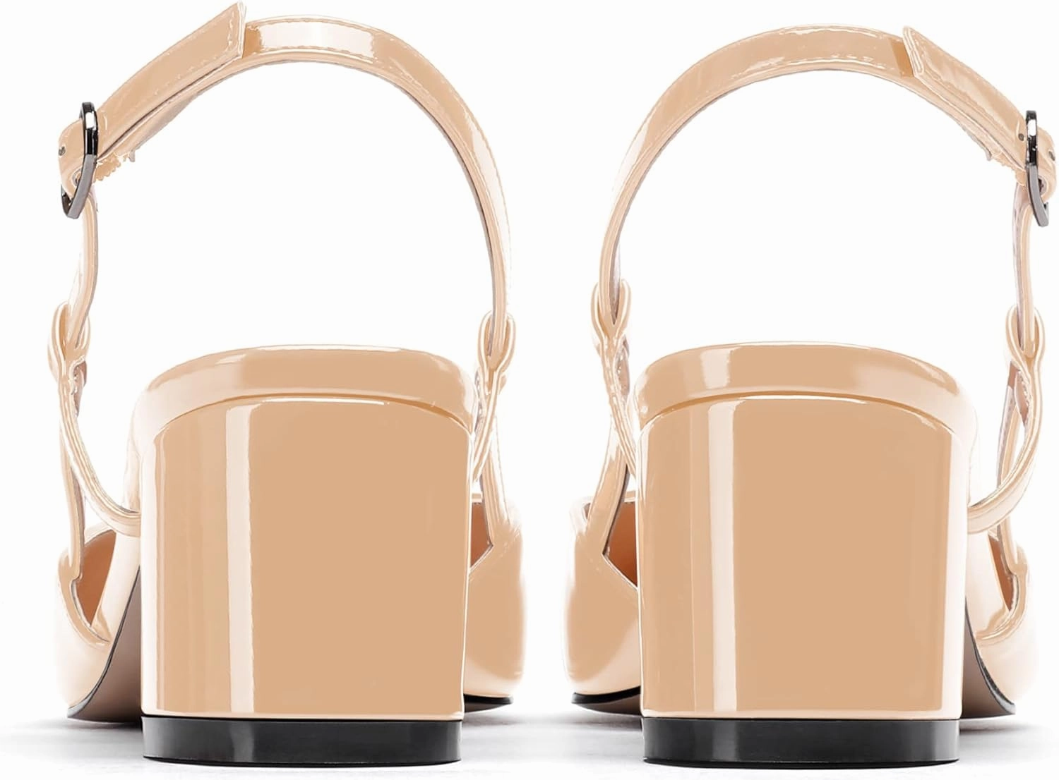 WAYDERNS Women's Ankle Strap Square Toe Block Patent Leather Slingback Chunky Low Heel Pumps Shoes 2 Inch