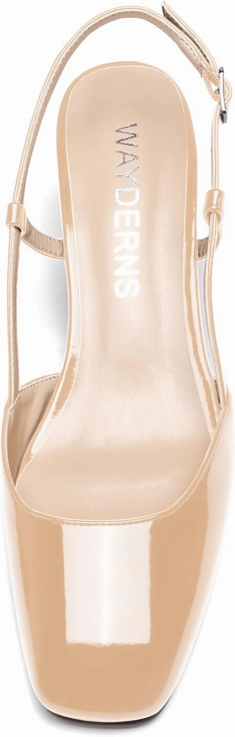 WAYDERNS Women's Ankle Strap Square Toe Block Patent Leather Slingback Chunky Low Heel Pumps Shoes 2 Inch