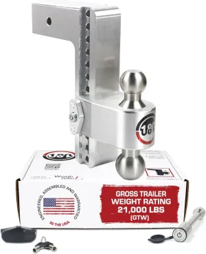 Weigh Safe Adjustable Trailer Hitch Ball Mount, 10" Adjustable Drop Hitch for 3" Receiver w/ 2 pc Keyed Alike Lock Set, Heavy Duty Aluminum Trailer Tow Hitch w/ Stainless Steel Tow Balls, 21,000 GTW