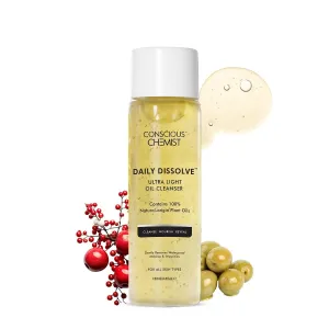 WF Daily Dissolve Ultra Light Oil Cleanser, 130ml/4.3oz, All Skin Types, Waterproof Makeup Remover