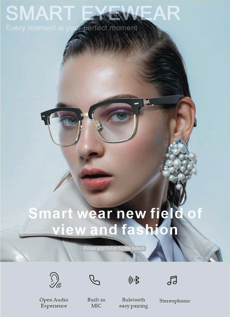 WGP Smart Bluetooth Audio Glasses, Open Ear Speaker, Metal Frame with Optical Lens Replaceable for Reading Gaming Driving