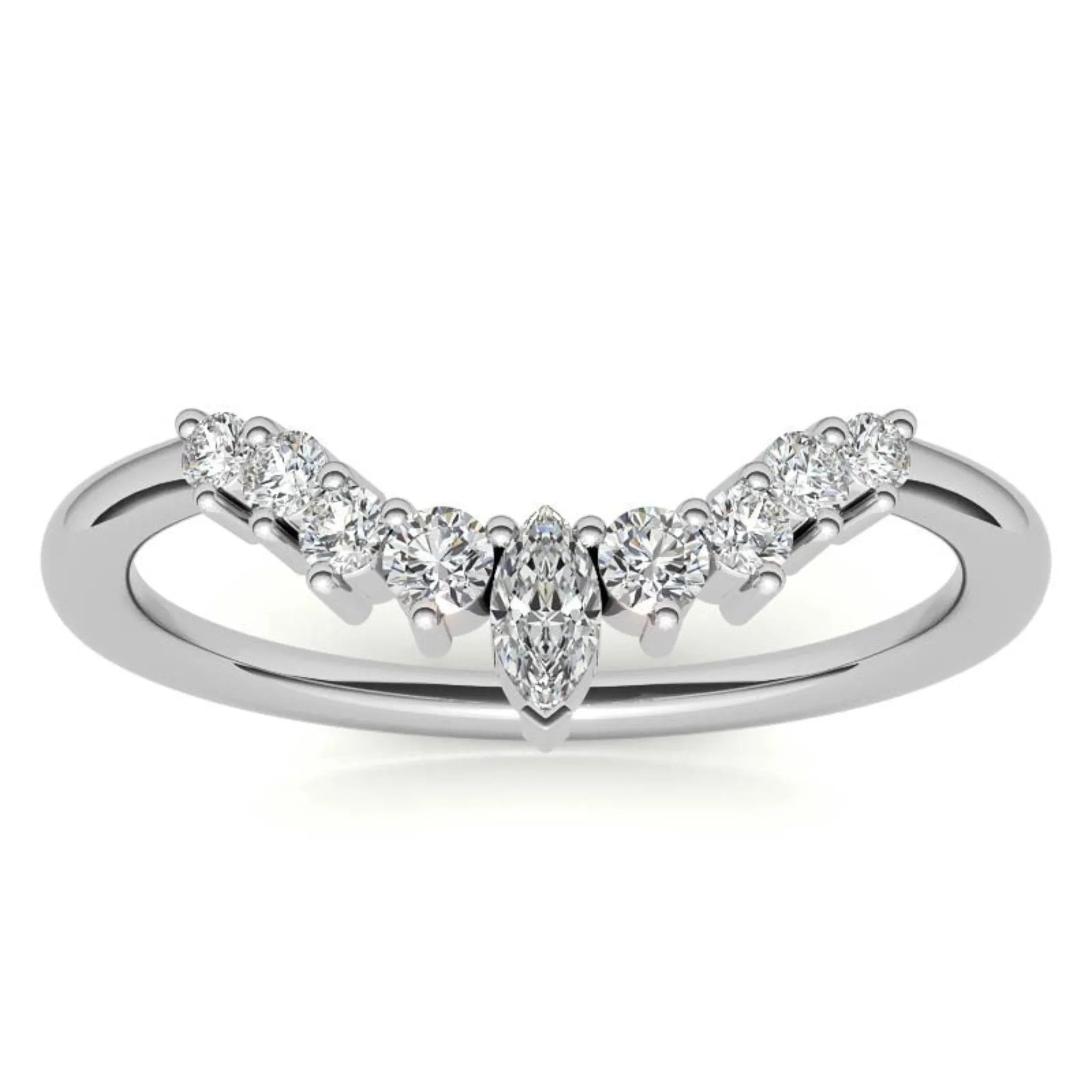 White Gold Silver Stacking Adjustable Marquise Chevron V-Contour Ring for Women