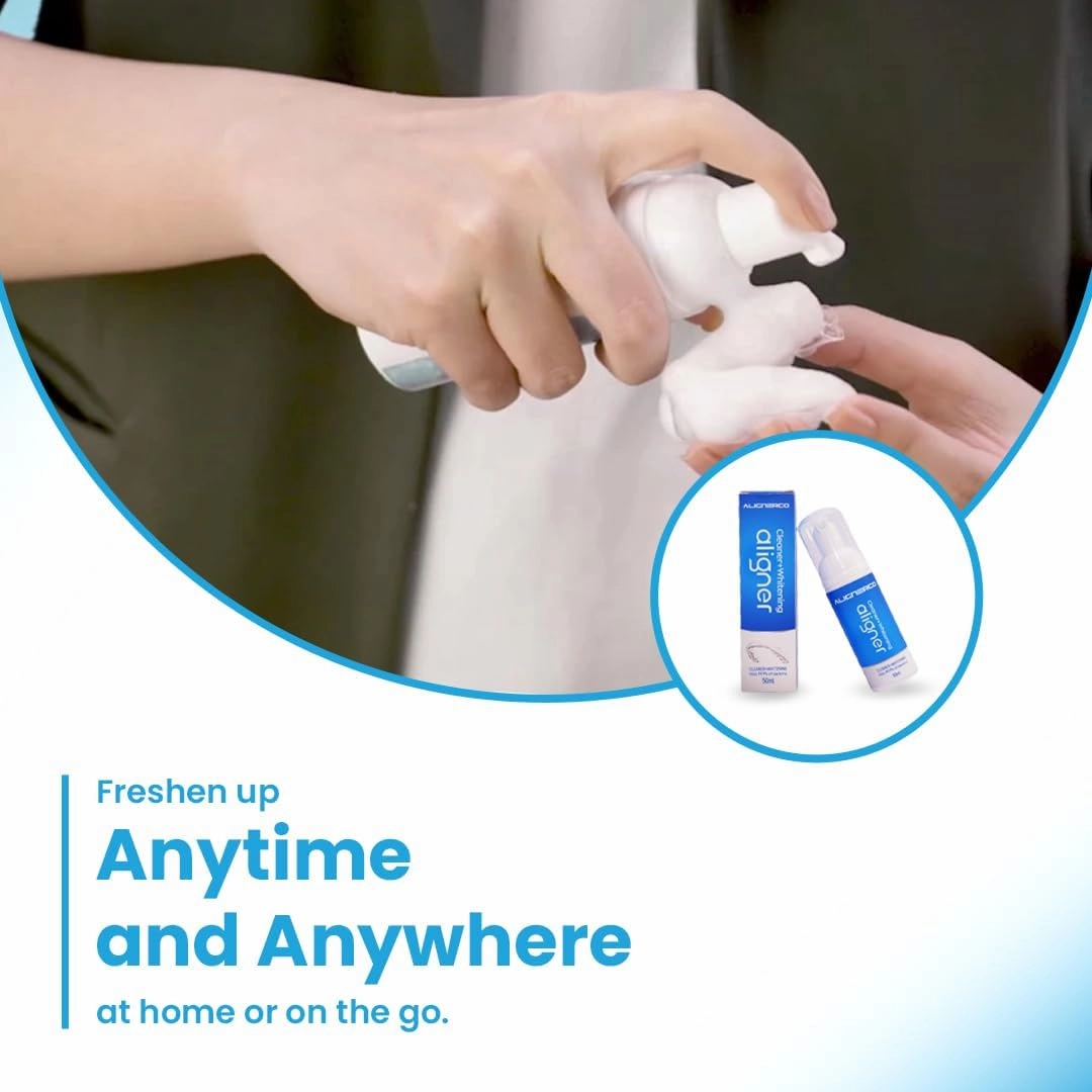 White Foam On-The-Go Clear Retainer Cleaner. Eliminates Bacteria, Whitens Teeth & Fights Bad Breath