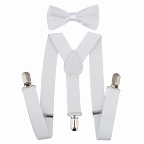 White Suspenders & Bow Tie