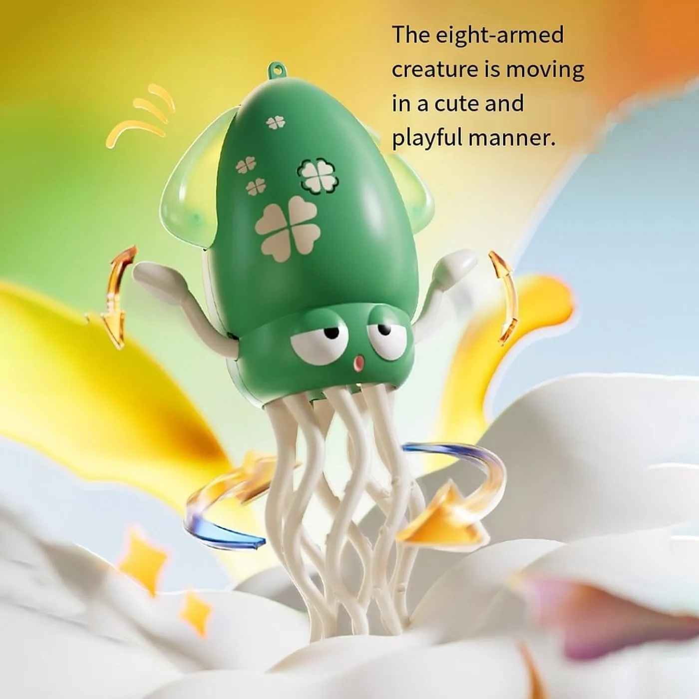 Wiggly Wonder Octopus，Electric Dancing Wiggly Wonder Octopus, Smart Tentacle Explorer, Squid with Auto Obstacle Avoidance, USB Rechargeable with LED Lights & Music (Green Fishing Rod)