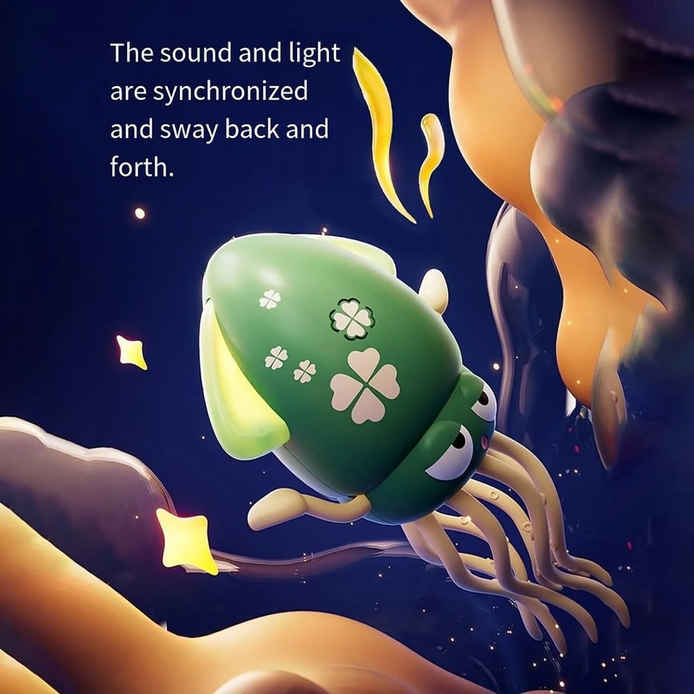 Wiggly Wonder Octopus，Electric Dancing Wiggly Wonder Octopus, Smart Tentacle Explorer, Squid with Auto Obstacle Avoidance, USB Rechargeable with LED Lights & Music (Green Fishing Rod)