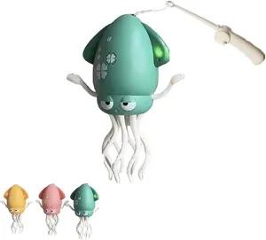 Wiggly Wonder Octopus，Electric Dancing Wiggly Wonder Octopus, Smart Tentacle Explorer, Squid with Auto Obstacle Avoidance, USB Rechargeable with LED Lights & Music (Green Fishing Rod)