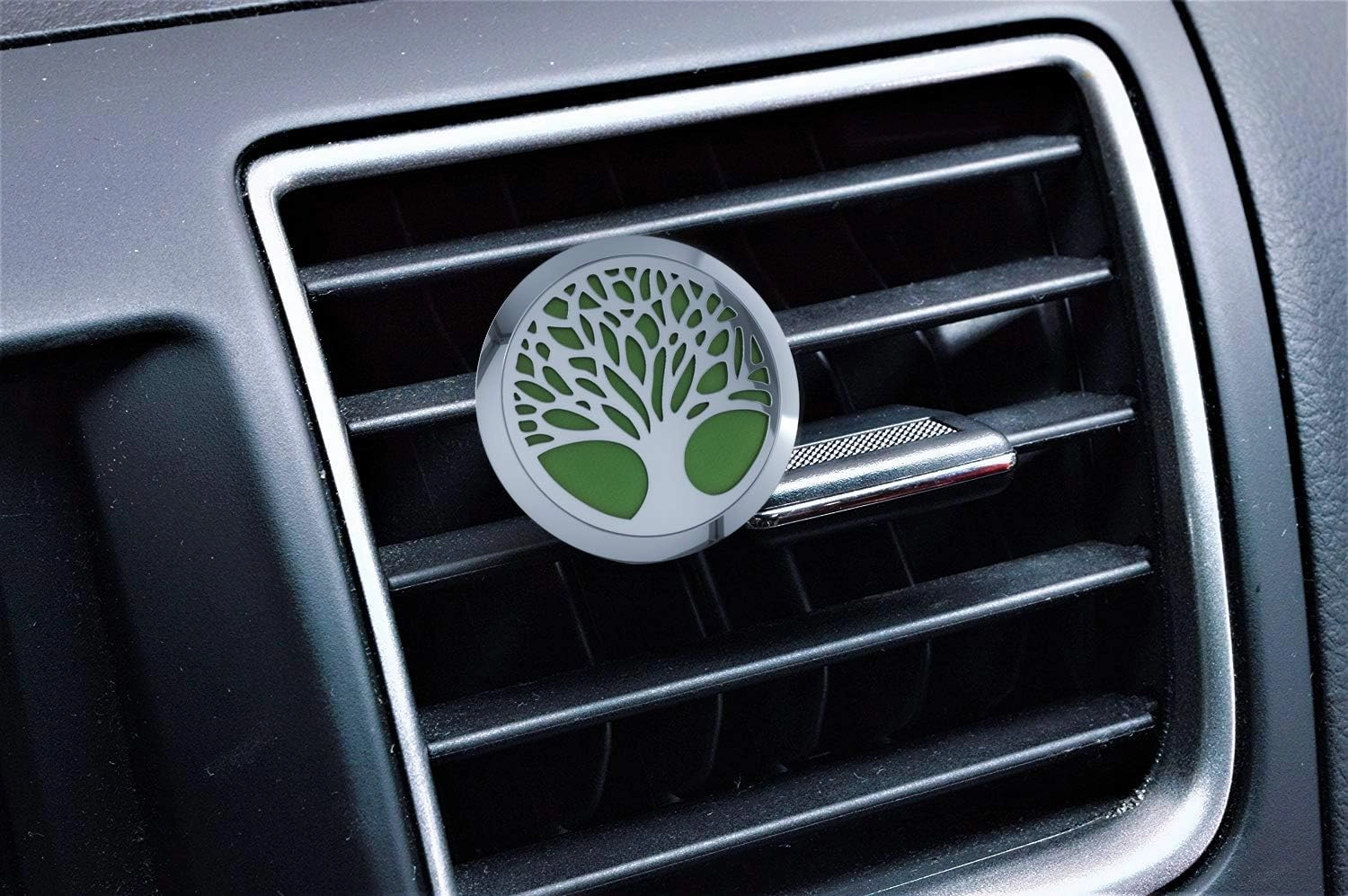 Wild Essentials Tree of Life Essential Oil Car Vent Diffuser, Stainless Steel Locket Pendant with 8 Color Refill Pads, Customizable Color Changing Air Freshener for Aromatherapy