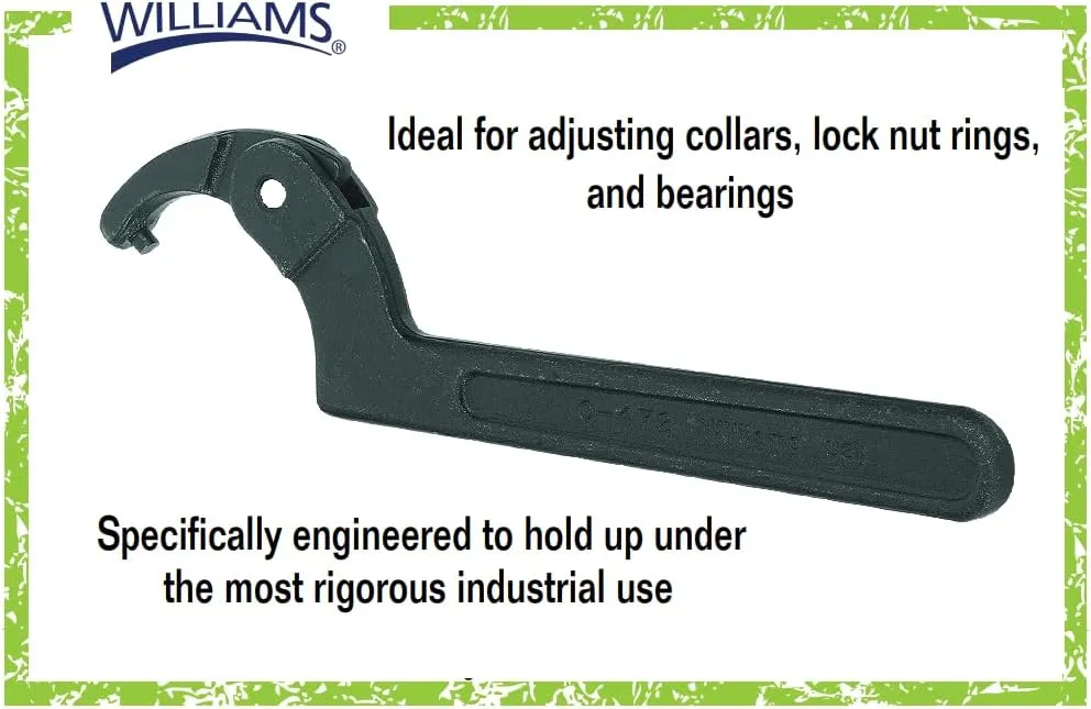 Williams JHW472 Adjustable Hook Spanner Wrench with Span Diameter of 1-1/4 to 3-Inch, Ideal for Adjusting Collars, Lock Nut Rings, and Bearings