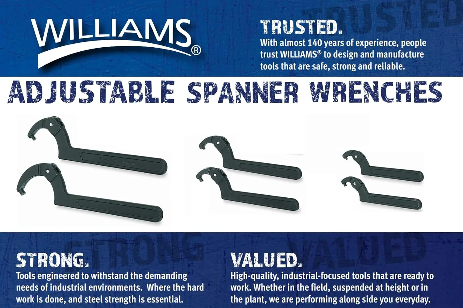 Williams JHW472 Adjustable Hook Spanner Wrench with Span Diameter of 1-1/4 to 3-Inch, Ideal for Adjusting Collars, Lock Nut Rings, and Bearings
