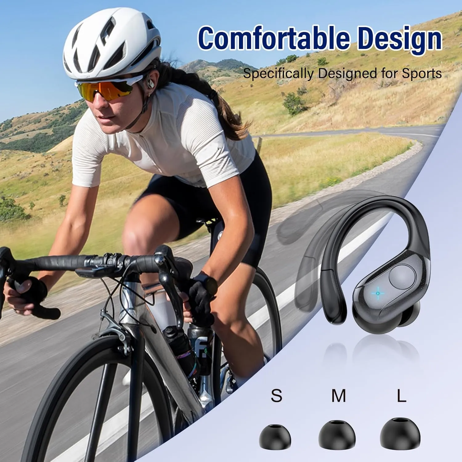 Wireless Earbuds Bluetooth 5.4 Headphones Sports, 75H Stereo Deep Bass Over Ear Buds with Earhooks, Bluetooth Earbuds with 4 ENC Mic, LED Display, IP7 Waterproof Earphone for Running, Black