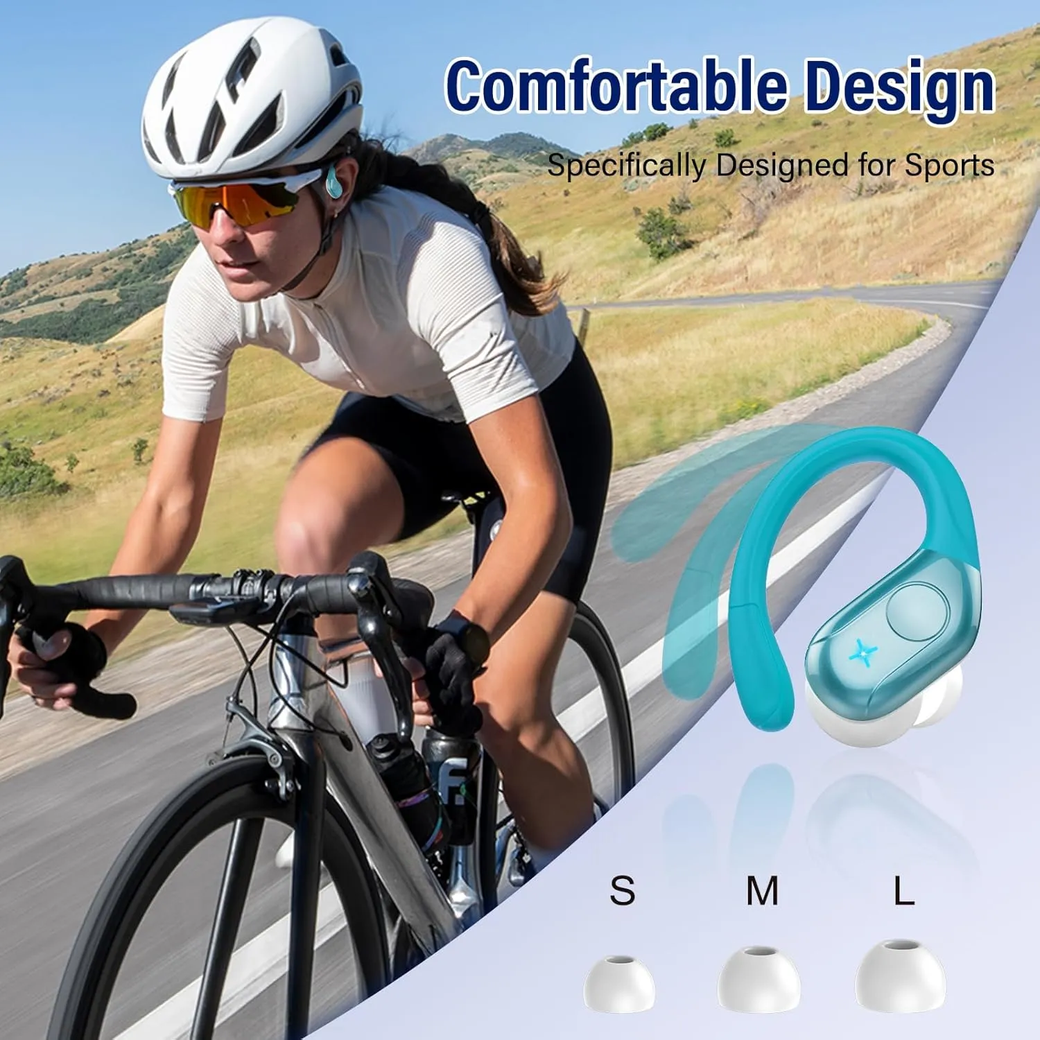Wireless Earbuds Bluetooth 5.4 Headphones Sports, 75H Stereo Deep Bass Over Ear Buds with Earhooks, Bluetooth Earbuds with 4 ENC Mic, LED Display, IP7 Waterproof Earphone for Running, Blue