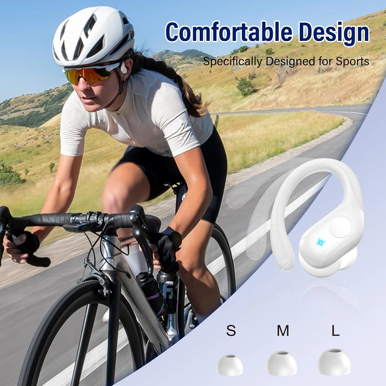 Wireless Earbuds Bluetooth 5.4 Headphones Sports, 75H Stereo Deep Bass Over Ear Buds with Earhooks, Bluetooth Earbuds with 4 ENC Mic, LED Display, IP7 Waterproof Earphone for Running, White