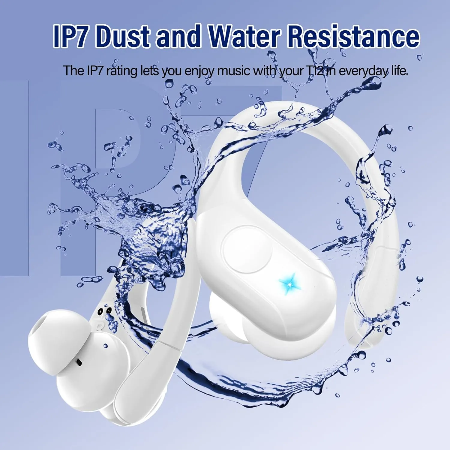 Wireless Earbuds Bluetooth 5.4 Headphones Sports, 75H Stereo Deep Bass Over Ear Buds with Earhooks, Bluetooth Earbuds with 4 ENC Mic, LED Display, IP7 Waterproof Earphone for Running, White