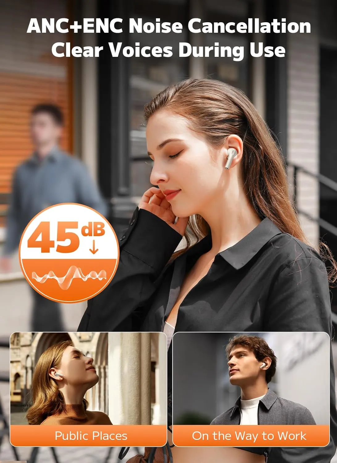 Wireless Earbuds, Bluetooth Ear Buds 5.4 Headphones LED Touch Screen with 5 EQ Modes, 48H Headphones Wireless Noise with ANC Noise Cancelling, Deep Bass Stereo for Laptop, Android/iOS, Pad-Rice