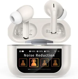 Wireless Earbuds, Bluetooth Ear Buds 5.4 Headphones LED Touch Screen with 5 EQ Modes, 48H Headphones Wireless Noise with ANC Noise Cancelling, Deep Bass Stereo for Laptop, Android/iOS, Pad-Rice