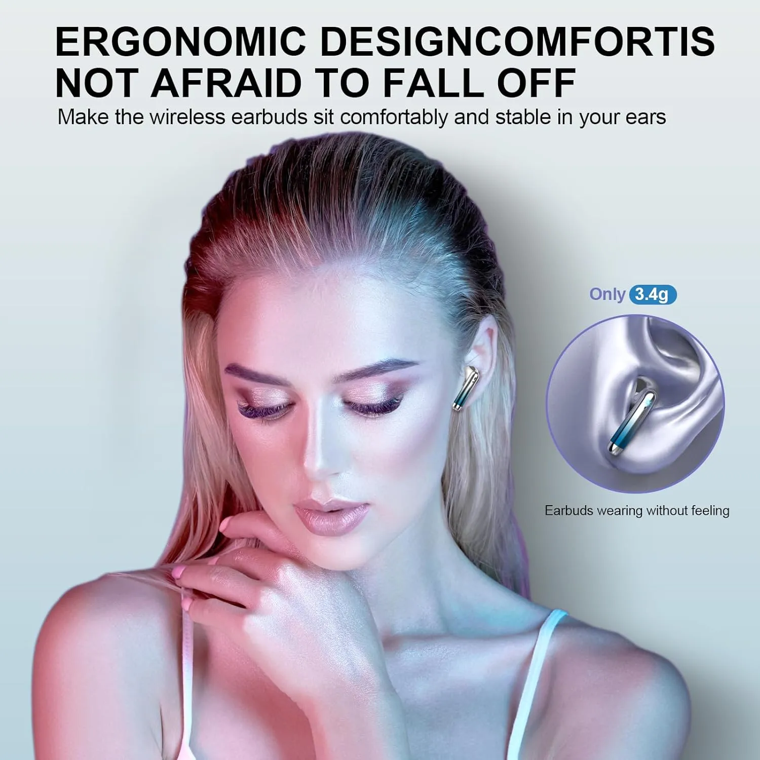 Wireless Earbuds, Bluetooth Headphones 48H Playtime Ear Buds with LED Power Display, IPX7 Waterproof Bluetooth 5.4 Earphones in-Ear Earbuds with 4 Mic for Android iOS Cell Phone Laptop, Light blue