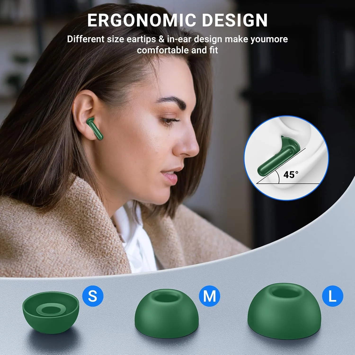 Wireless Earbuds,2024 Wireless Headphones HiFi Stereo Earphones with 4 ENC Noise Canceling Mic, 42Hs Playtime In Ear Earbud,Bluetooth 5.3 Sport Earphones with LED Power Display for Android iOS Green