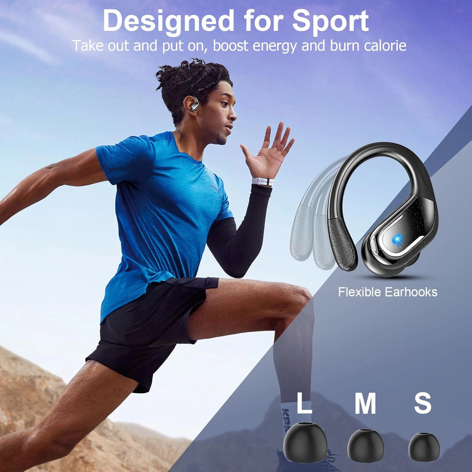 Wireless Earbud Bluetooth 5.4 Headphones 75Hrs Playtime, 2025 Bluetooth Earbuds Deep Bass Noise Cancelling Mic, Over Ear Bud with Sport Earhooks, IPX7 Waterproof Wireless Earphones for Workout/Running
