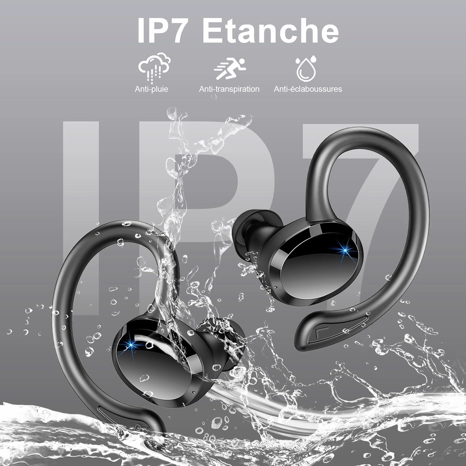Wireless Earbud Sport, Bluetooth 5.3 Headphone Bass Hi-Fi Stereo Over Ear Buds, 48Hrs Noise Cancelling Headset with Earhook, IP7 Waterproof in-Ear Earphone Workout Running for Laptop Pad Android iOS