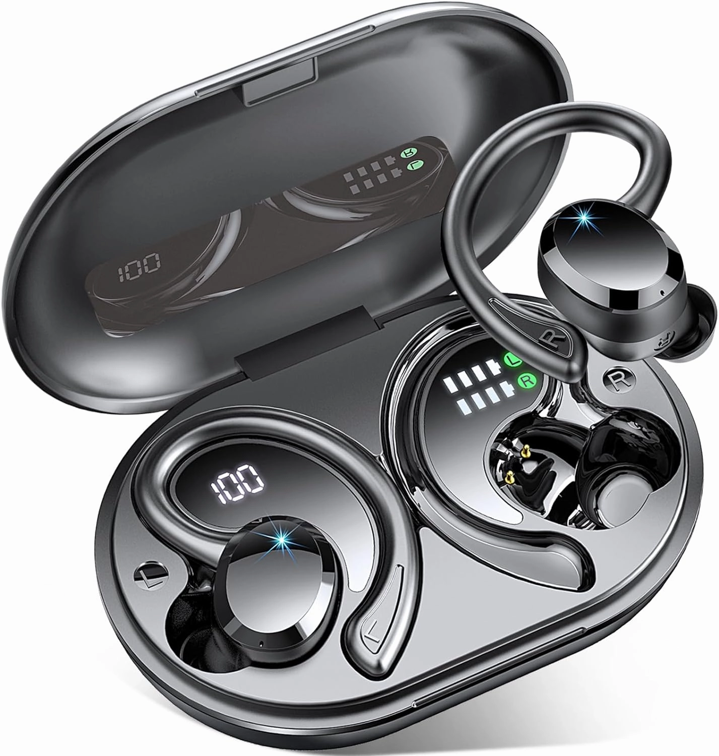 Wireless Earbud Sport, Bluetooth 5.3 Headphone Bass Hi-Fi Stereo Over Ear Buds, 48Hrs Noise Cancelling Headset with Earhook, IP7 Waterproof in-Ear Earphone Workout Running for Laptop Pad Android iOS