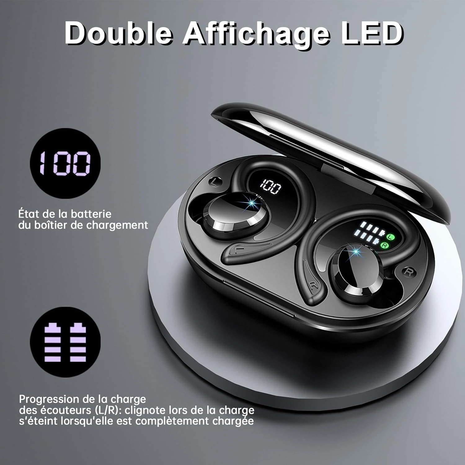 Wireless Earbud Sport, Bluetooth 5.3 Headphone Bass Hi-Fi Stereo Over Ear Buds, 48Hrs Noise Cancelling Headset with Earhook, IP7 Waterproof in-Ear Earphone Workout Running for Laptop Pad Android iOS