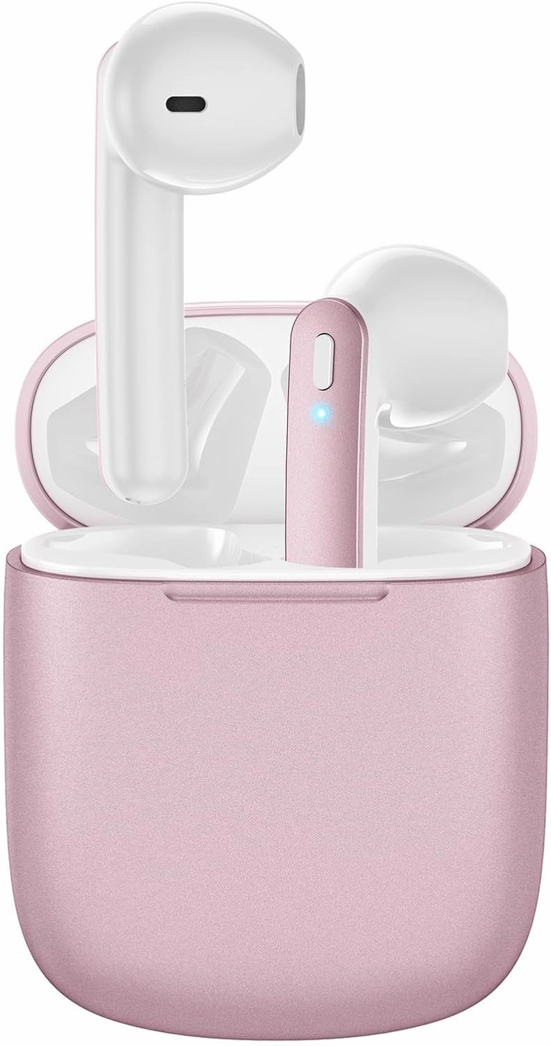 Wireless Earbuds 40H Playtime 8H Continuous Playtime Bluetooth Ear Buds, IPX6 Waterproof Stereo Sound Bluetooth Wireless Headphones with Microphone and Charging Case for iOS Android Sports Pink
