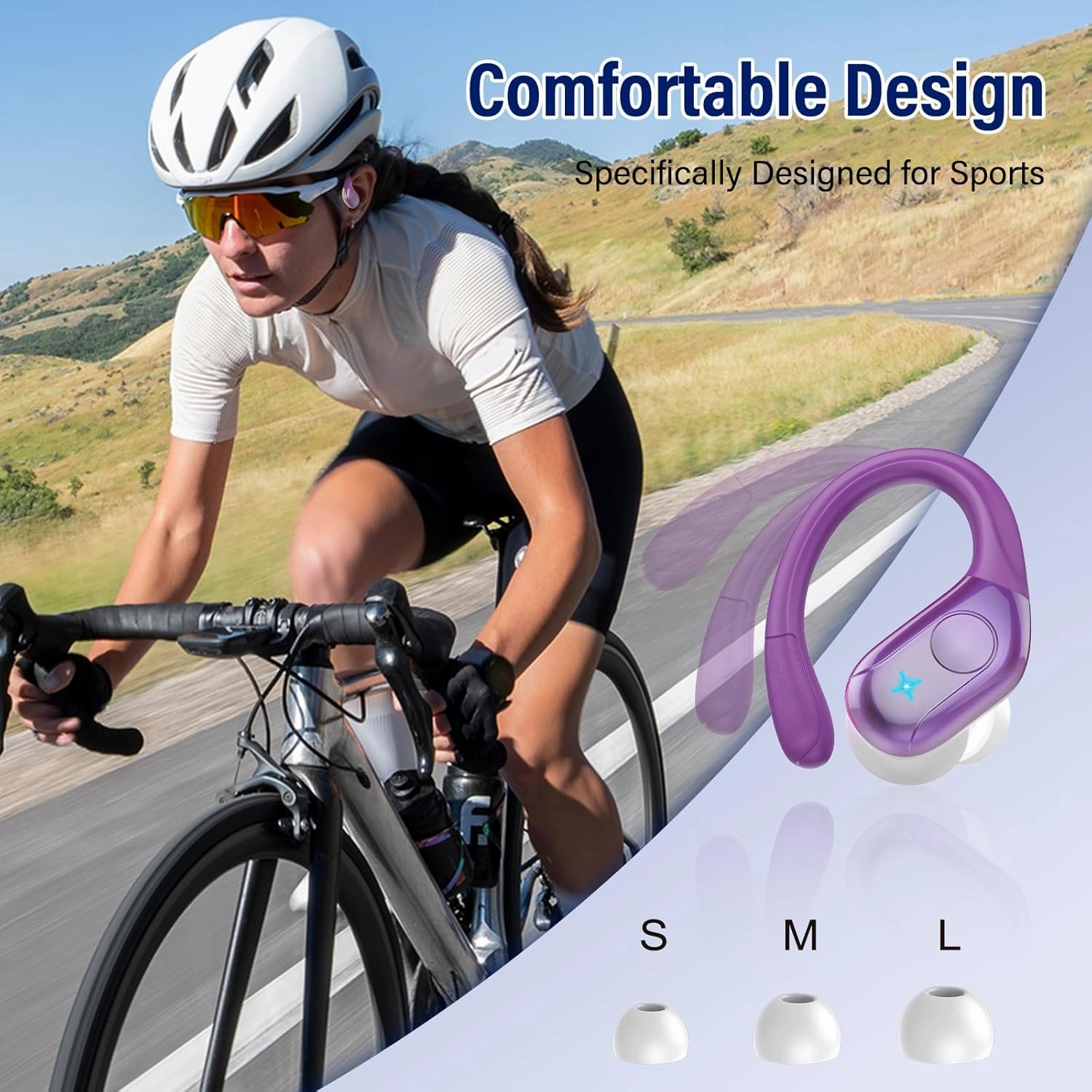 Wireless Earbuds Bluetooth 5.4 Headphones 75H Stereo Deep Bass Sports Over Ear Buds with Earhooks, LED Display Bluetooth Earbuds with 4 ENC Mic, IP7 Waterproof Earphone for Running,Dark Purple